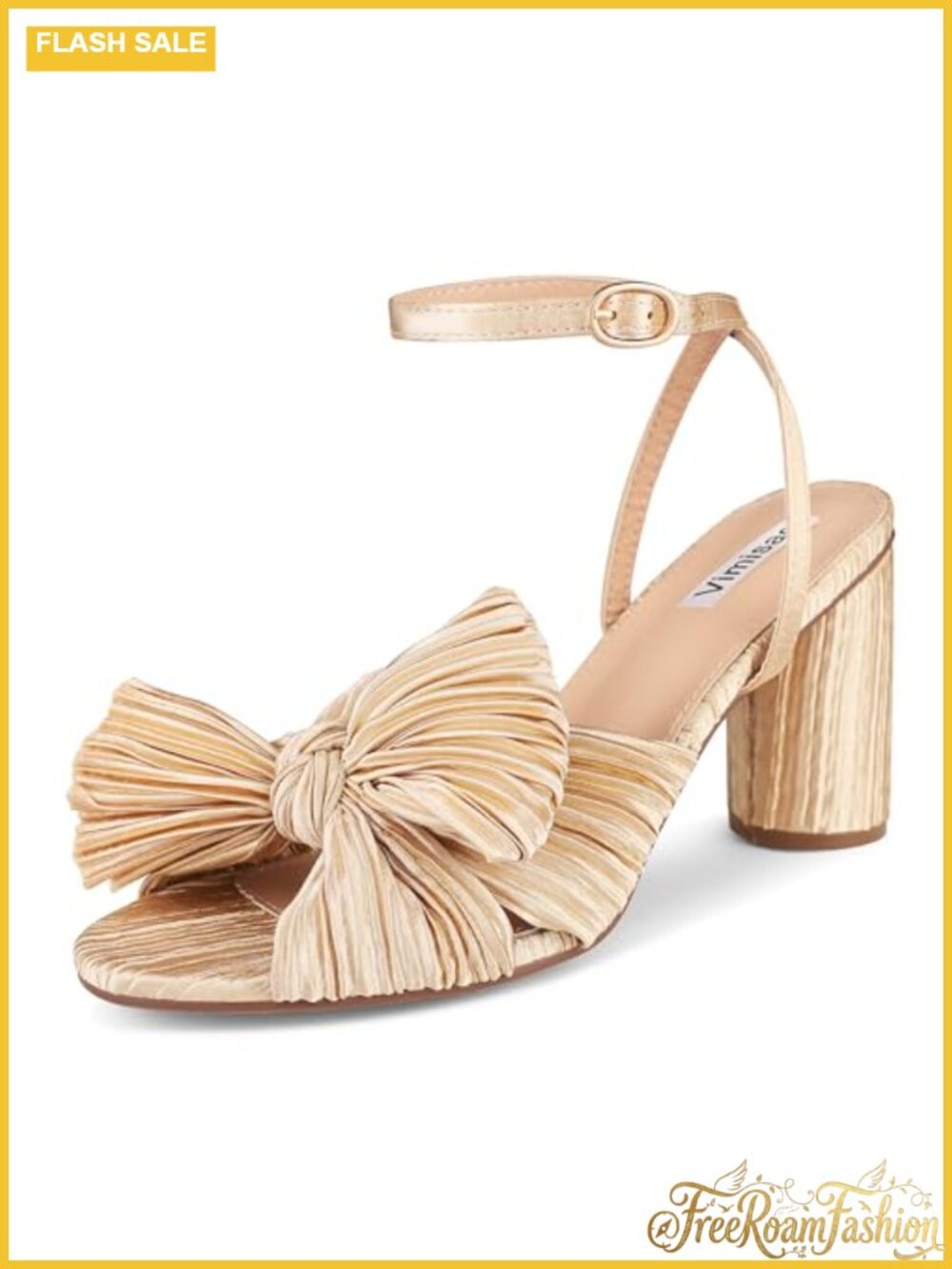 Pleated Bow Block Heel Sandals Open Toe Ankle Strap Women's Dress Shoes